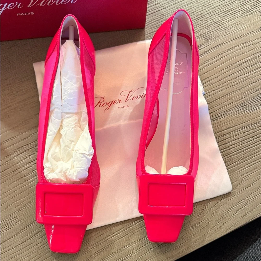 NITB Roger Vivier Bright Pink Flats with Buckle-38 - Picture 3 of 8